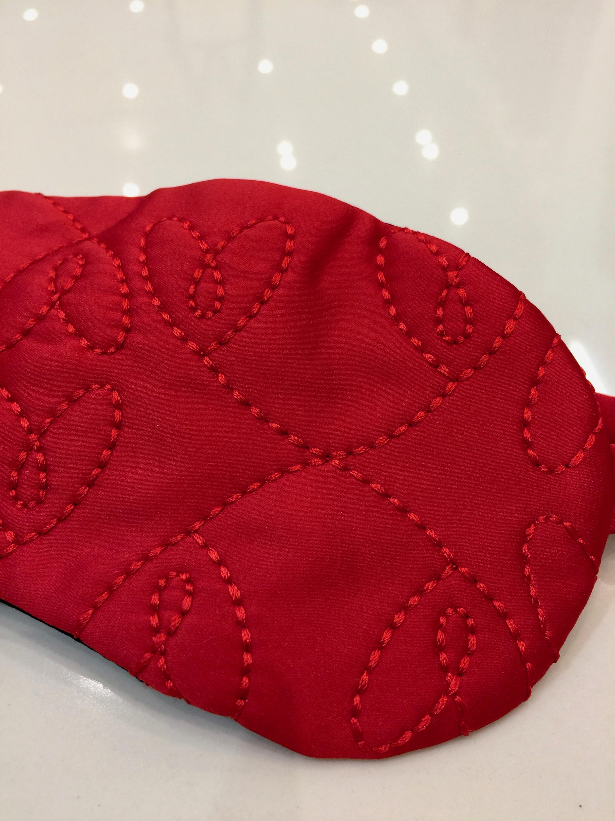 Couture Rouge Satin Embroidered Hearts Eye Mask