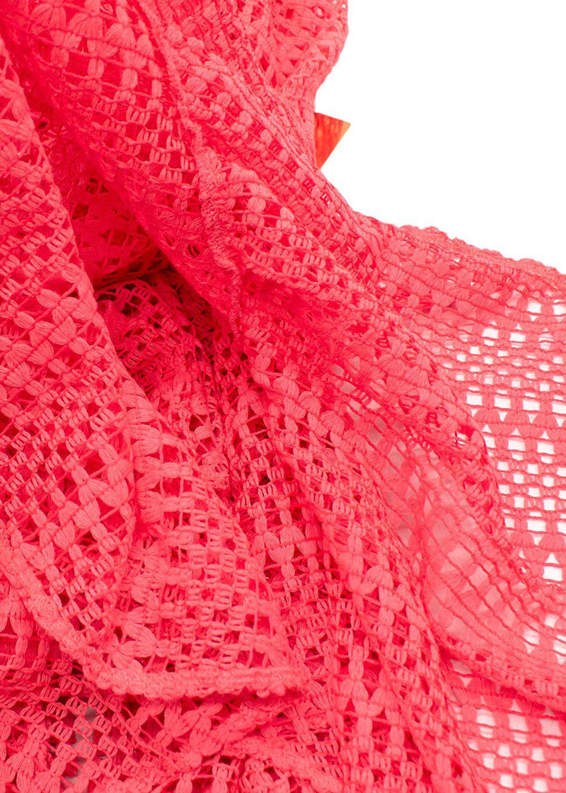 PatBO Neon Coral Halter Crochet Beach Dress