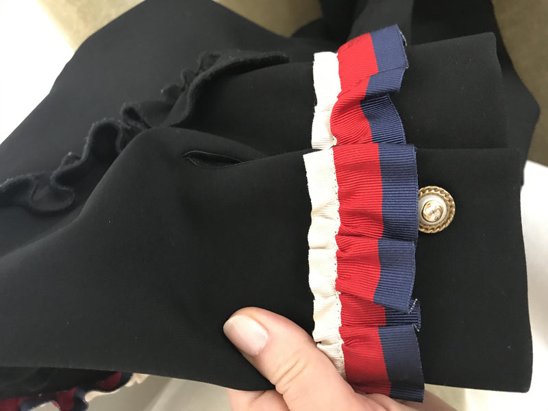 Gucci Black Web Trim Ruffled Dress