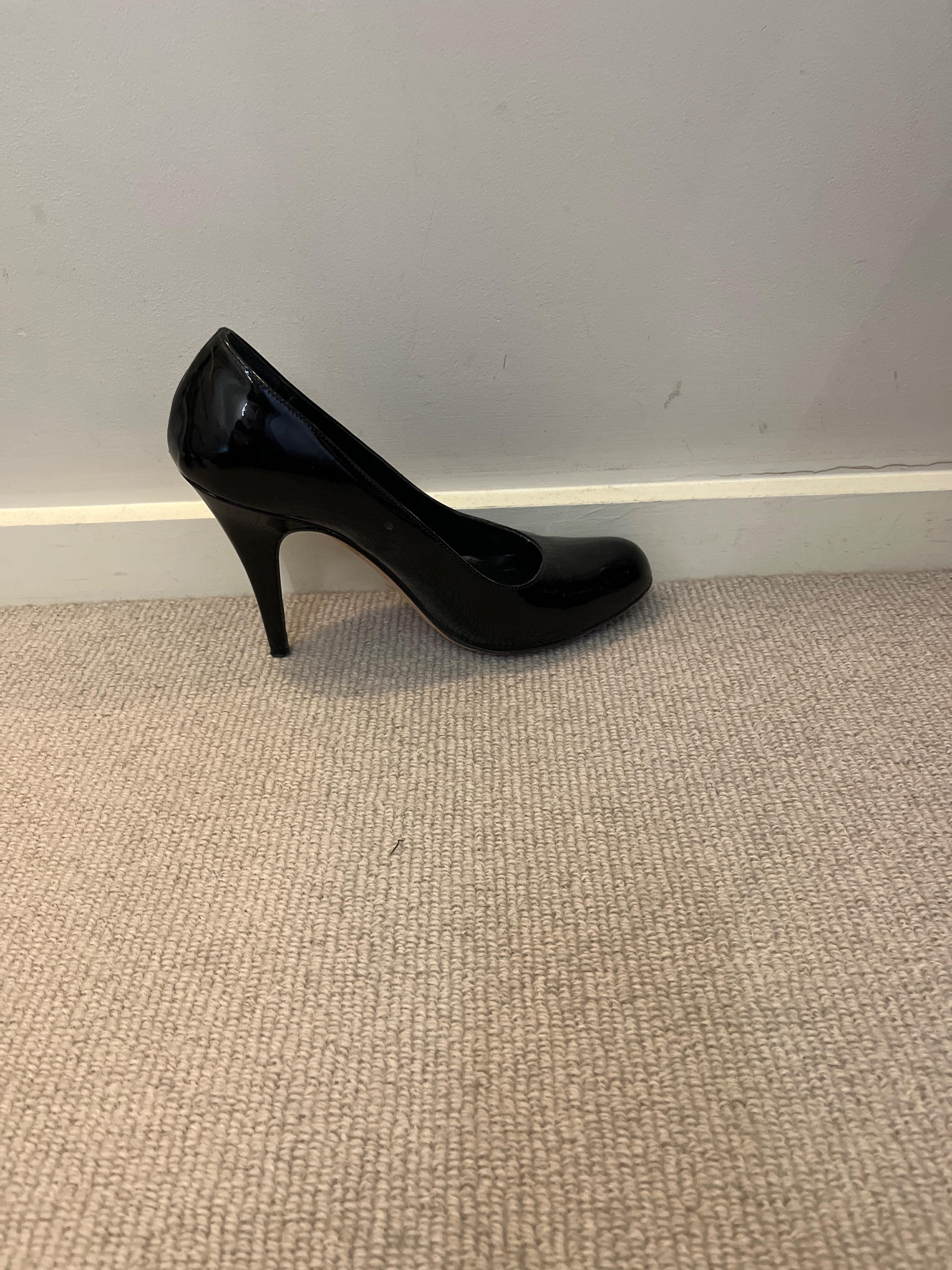 Black Patent Round Toe Pumps