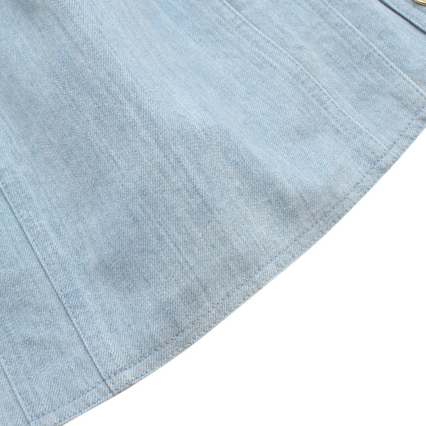 Balmain Blue Cotton Denim Buttoned Mini Skirt