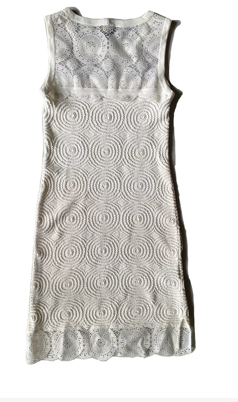 White Textured Knit & Lace Shift Dress