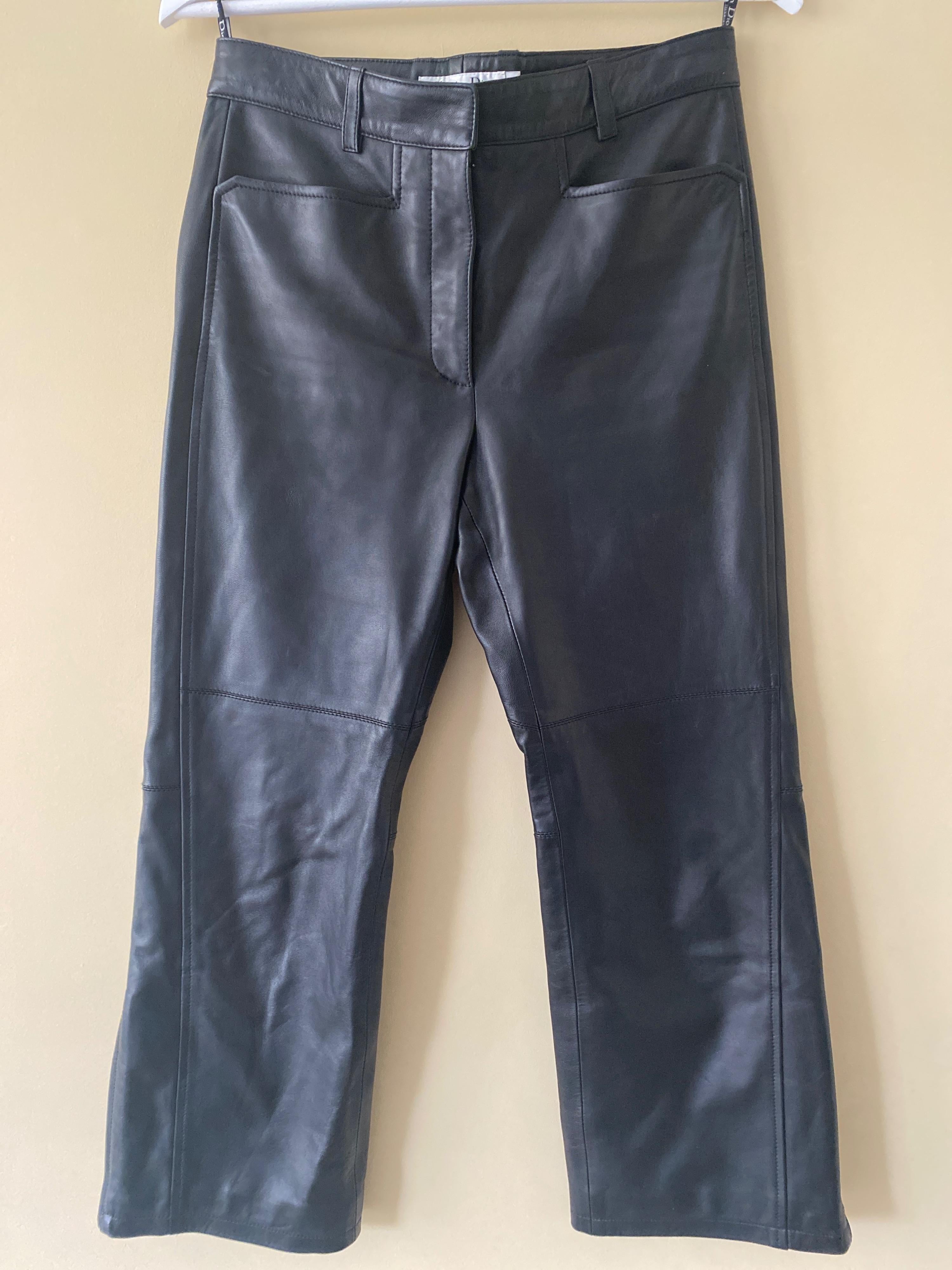 Dior Black Leather Straight Leg Biker Trousers