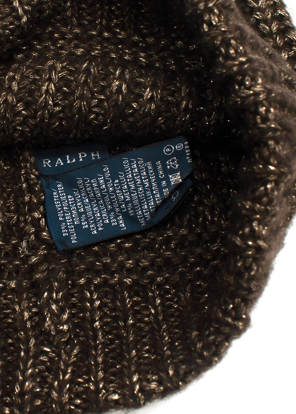 Ralph Lauren Brown Metallic Wool Blend Beanie and Gloves