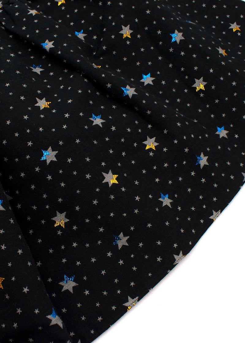 Black Metallic Detail Star Print Embellished Dress
