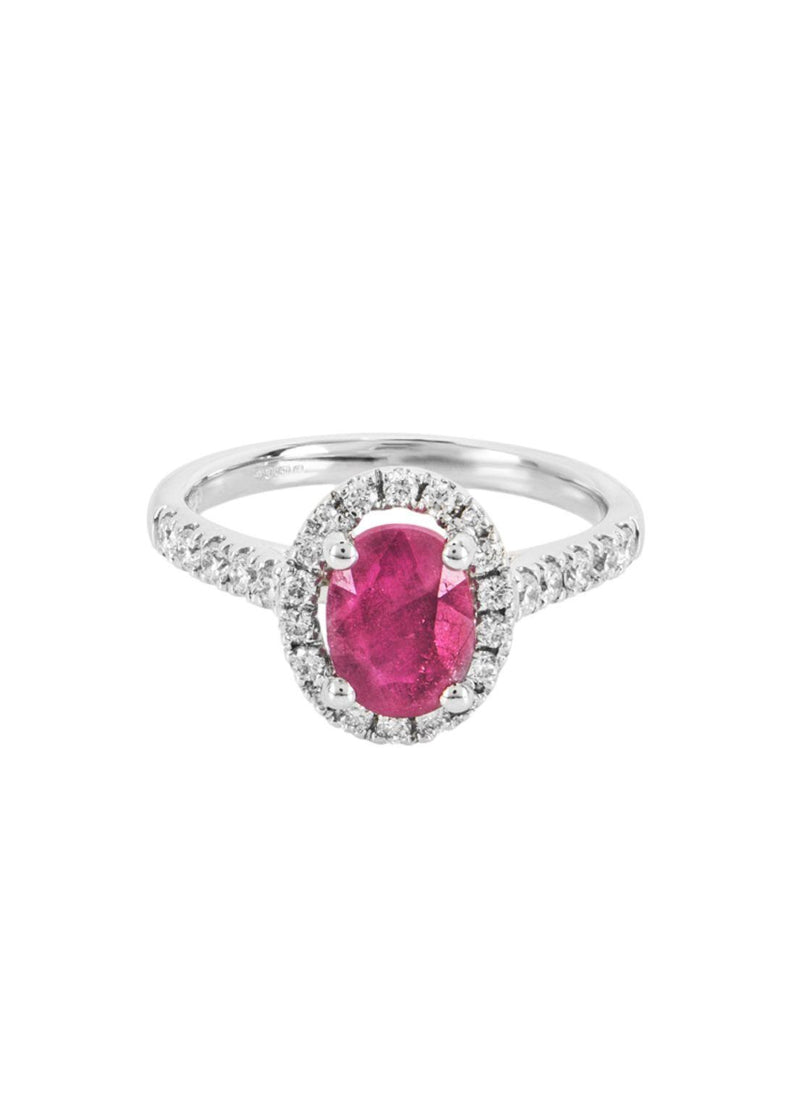 18kt White Gold Diamond & Ruby Ring - Size 50