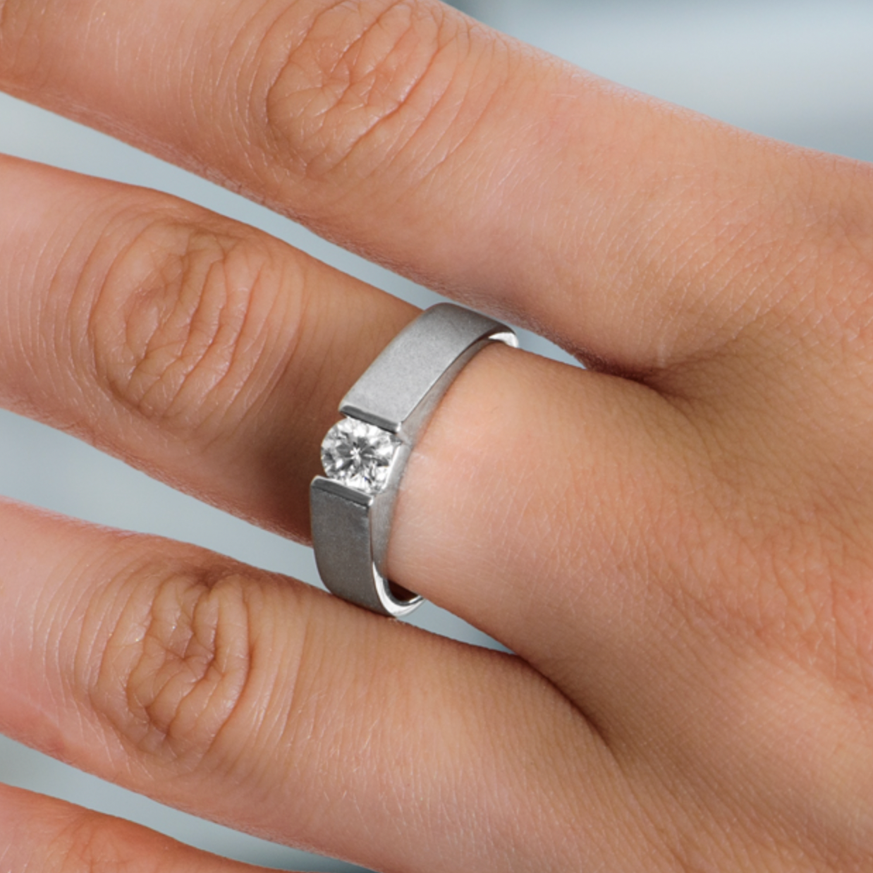 0.47ct Tension Set Diamond White Gold Ring - Size 59