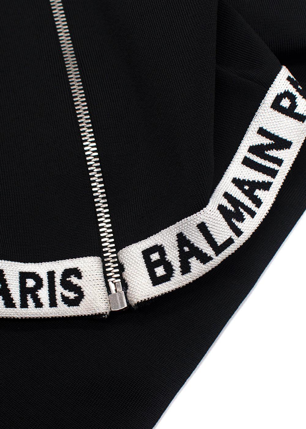 Balmain Black High Neck Cropped Logo Detail Top