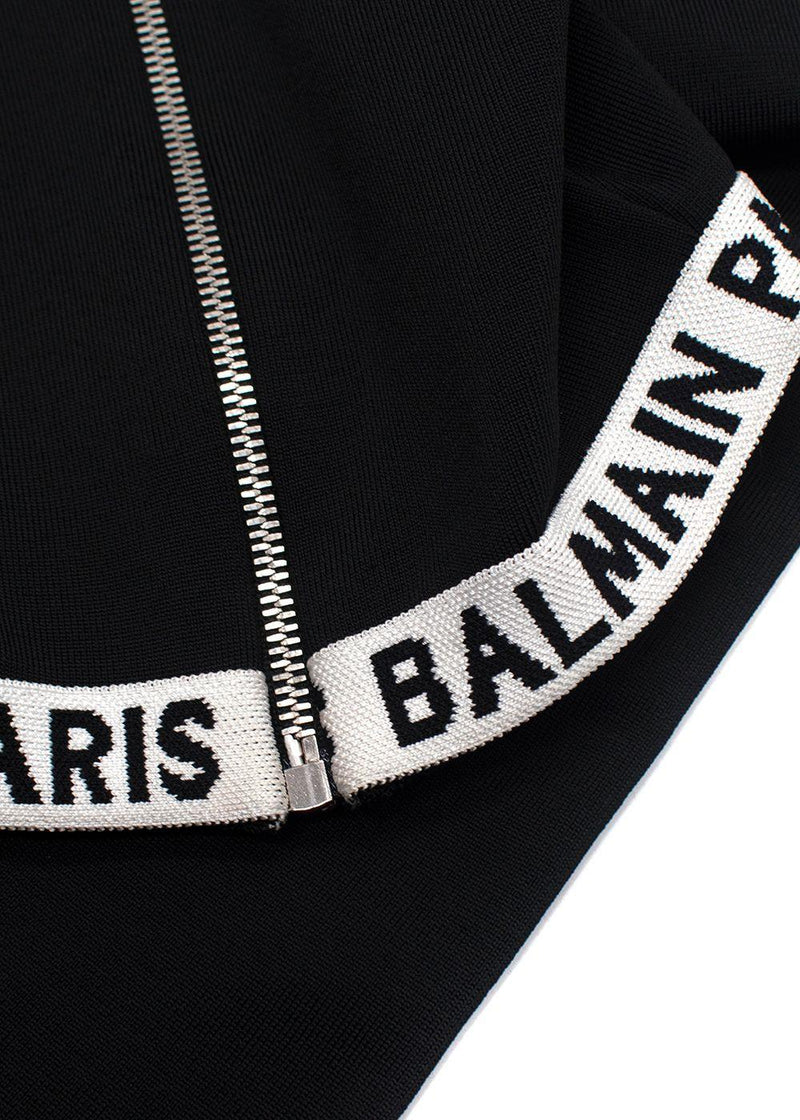 Balmain Black High Neck Cropped Logo Detail Top