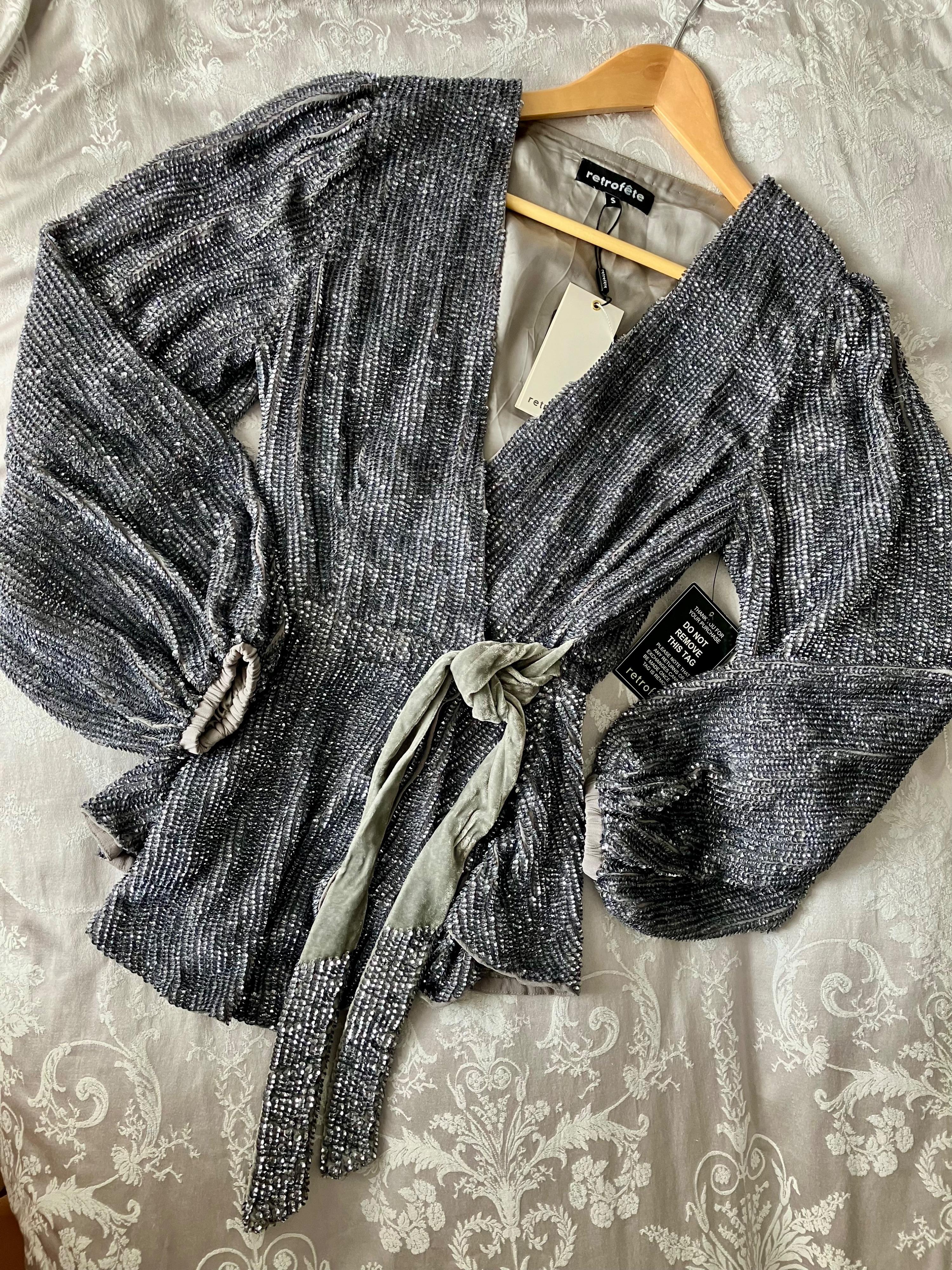 Retrofete Gun Metal Sequin Bette Blouse