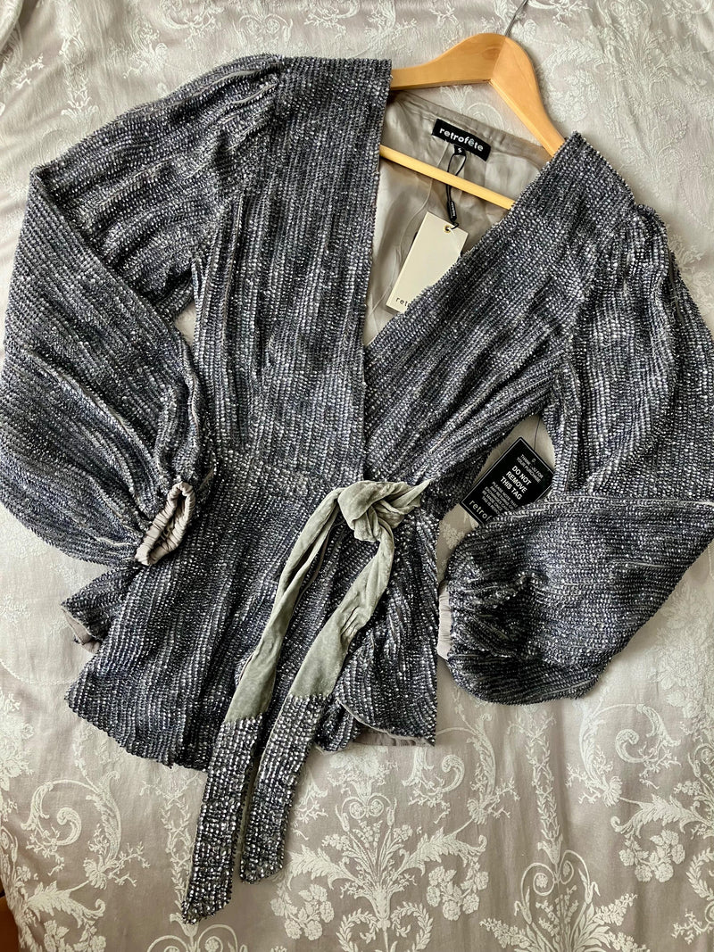 Retrofete Gun Metal Sequin Bette Blouse
