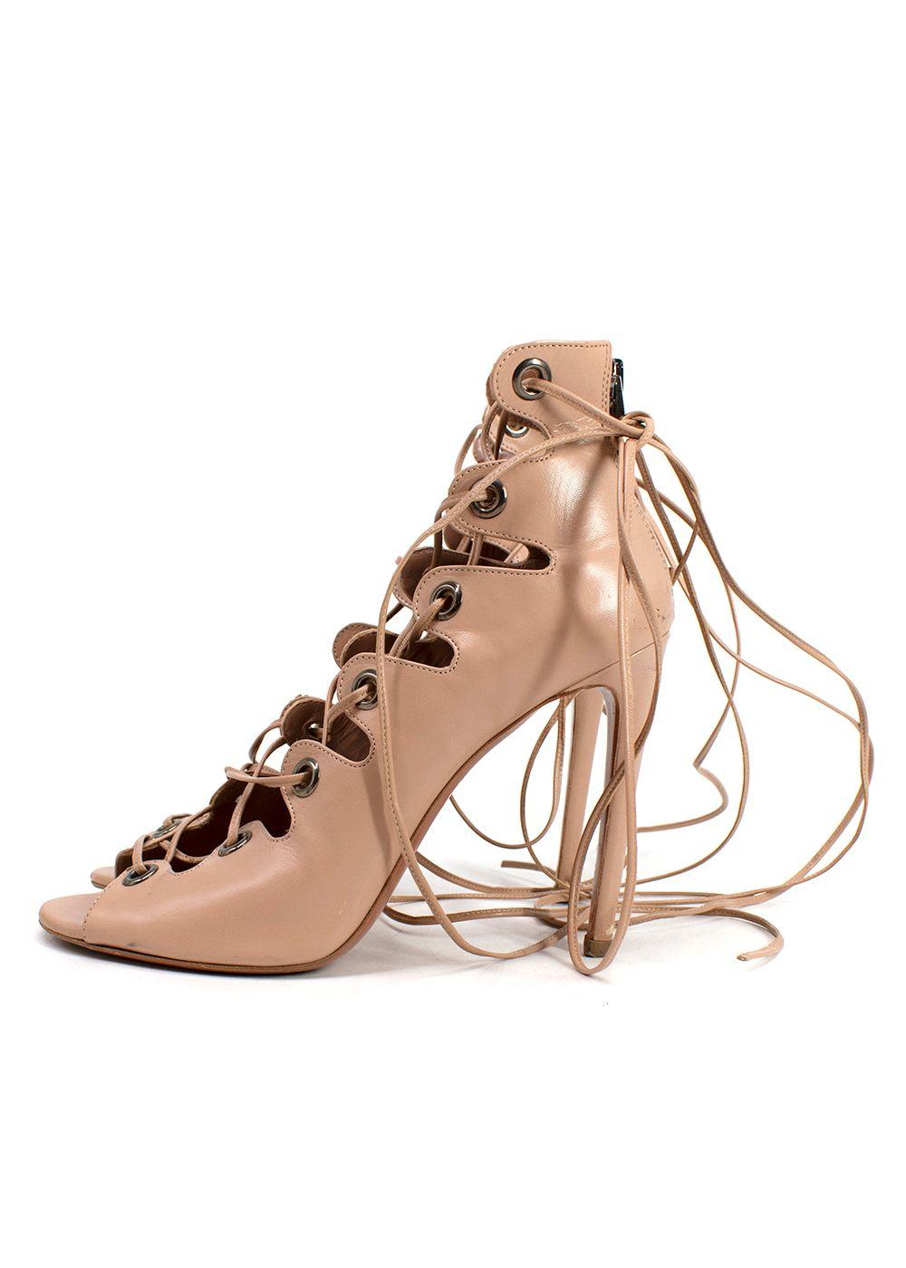 Alaia Blush Leather Lace-up Sandals