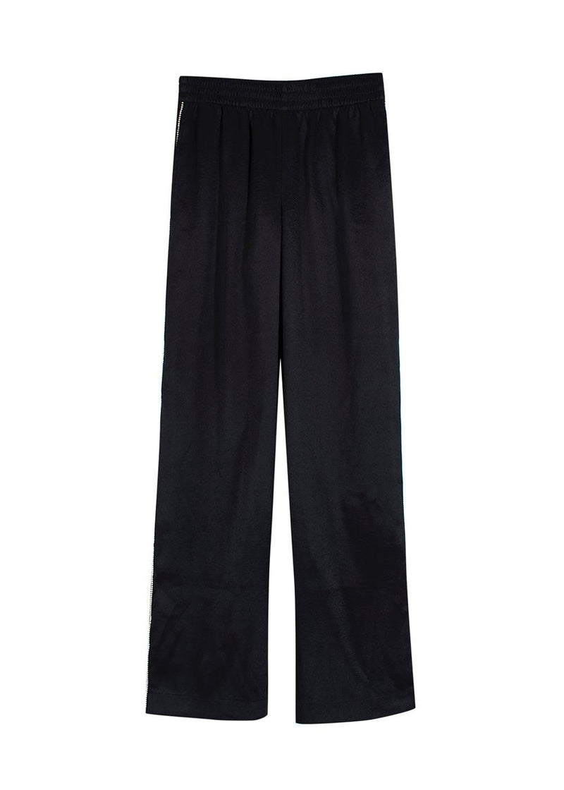 J Brand Black Satin Crystal Side Stripe Trousers