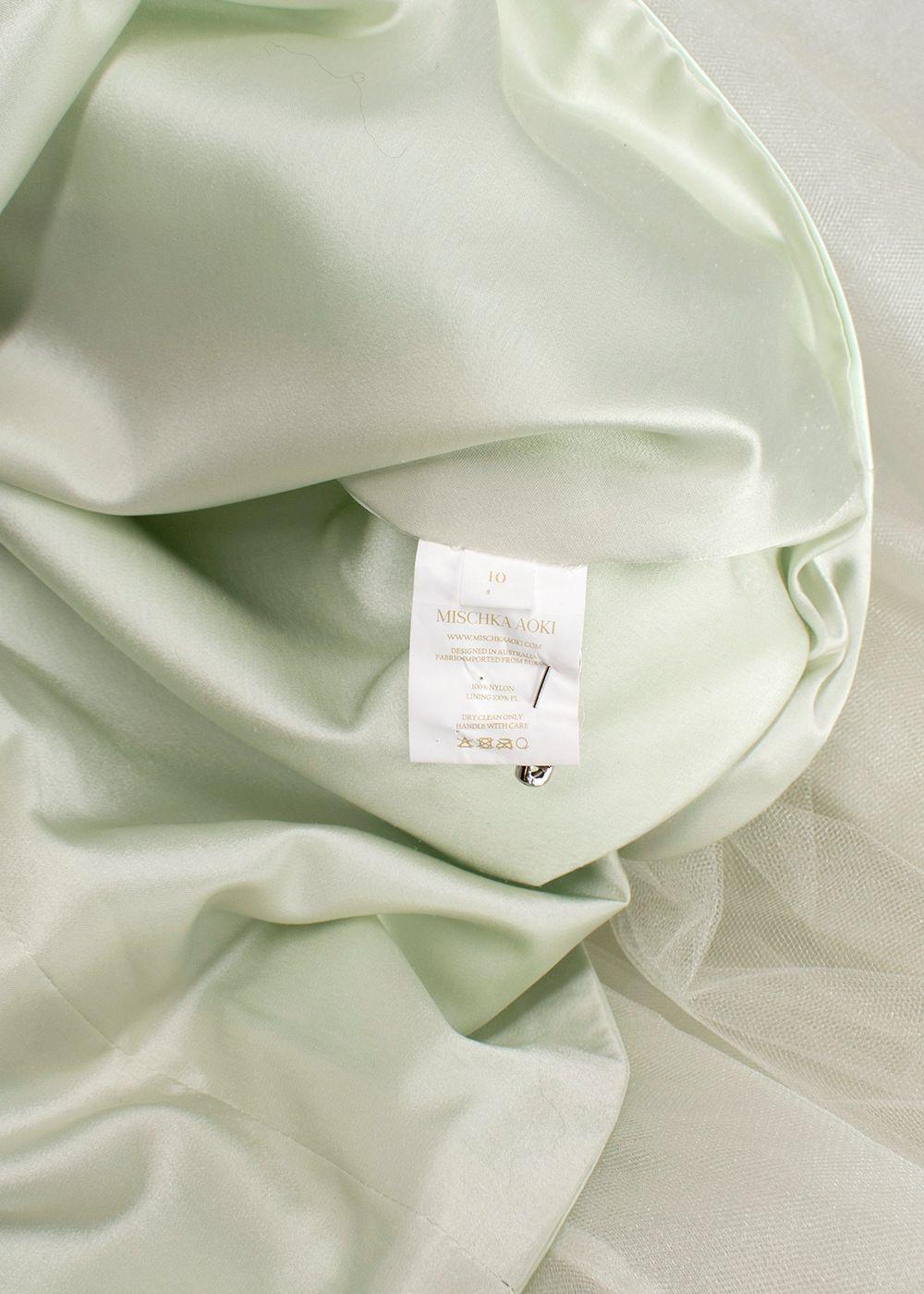 Mischka Aoki Green Embellished Tulle Gown