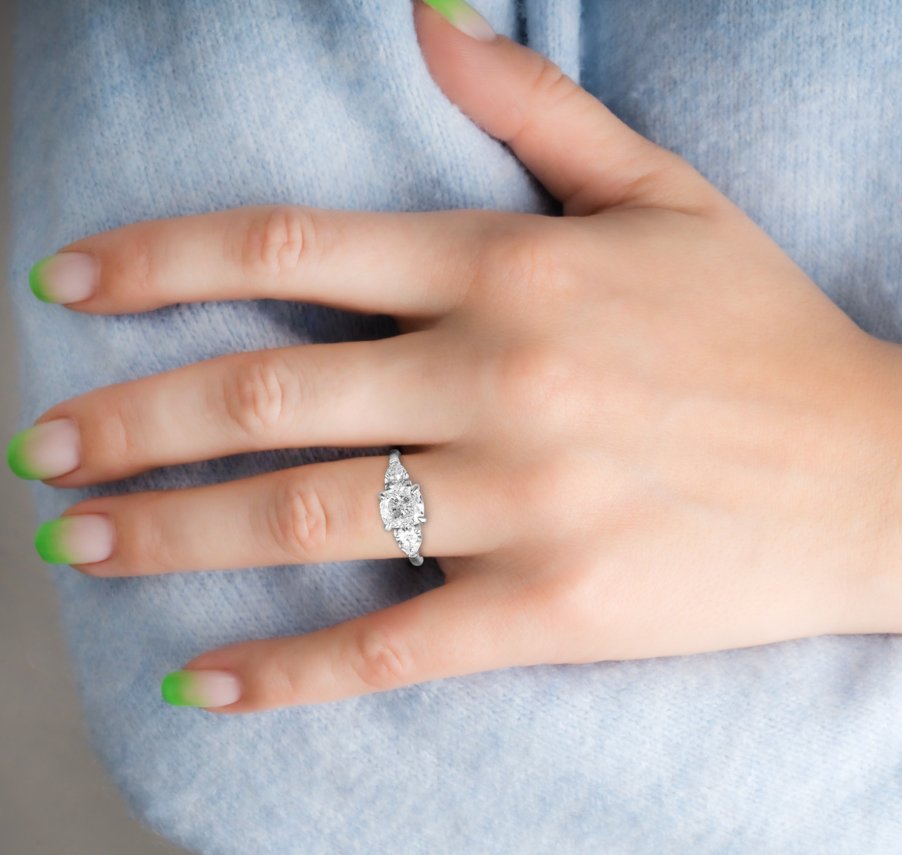 Platinum Set Three Stone Diamond Engagement Ring - Size 46