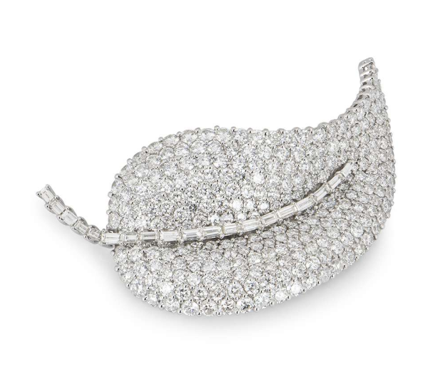 Bespoke 18ct White Gold Diamond Leaf Brooch