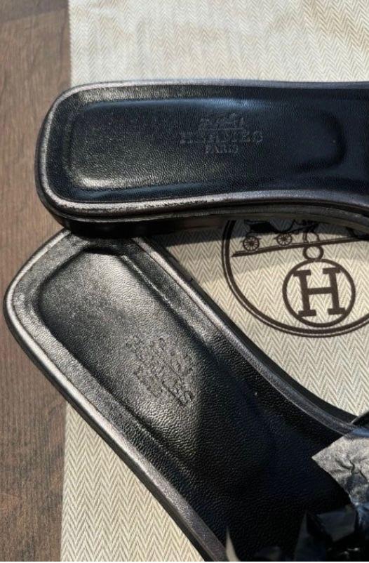 Hermes Black Leather Oran Sandals