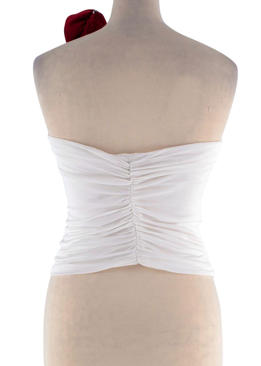 Magda Butrym White Draped Bandeau Top with Rose Applique