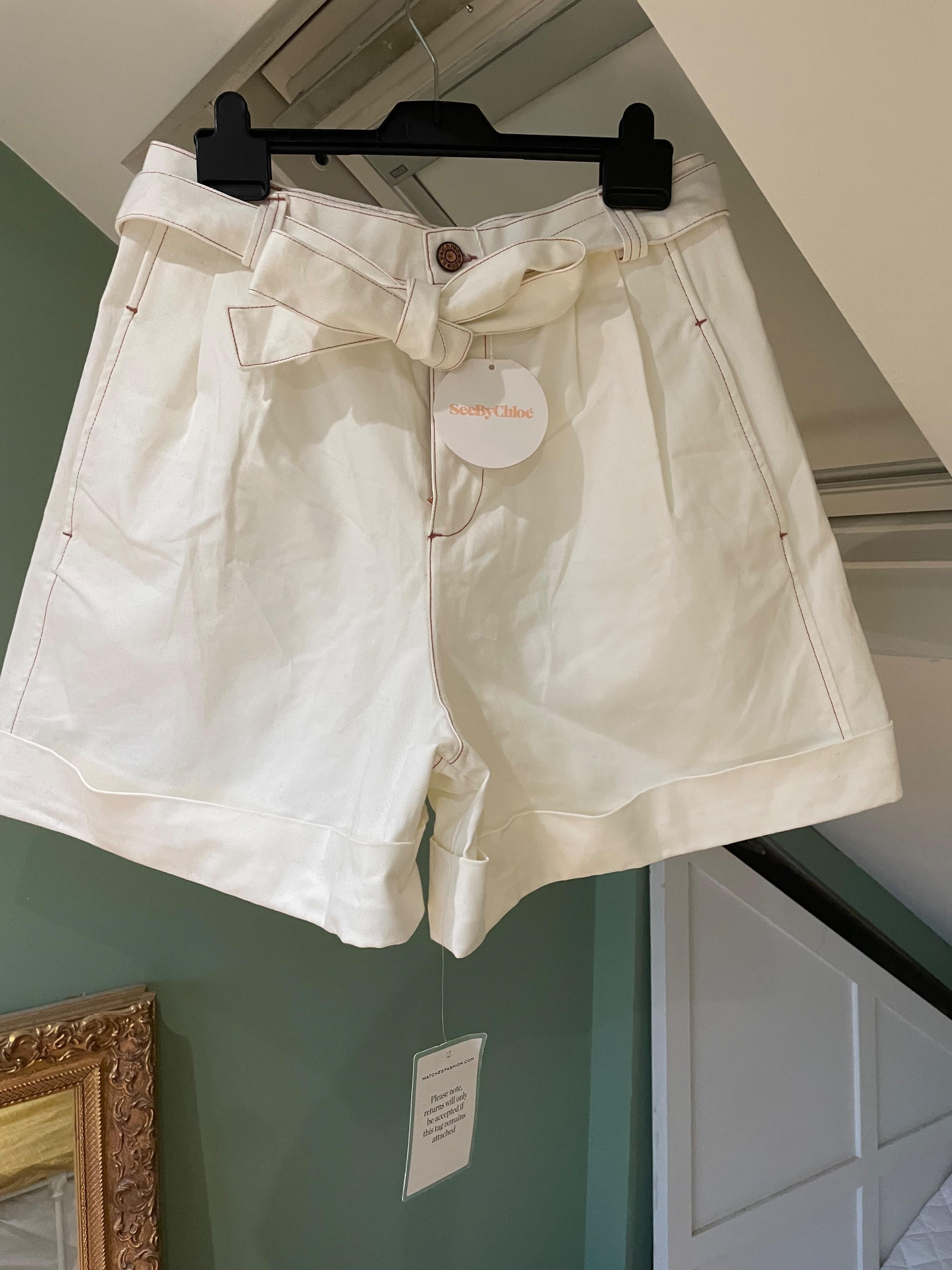 White cotton twill shorts