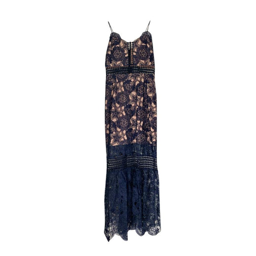 Self Portrait Blue/Nude Floral Lace Midi Dress