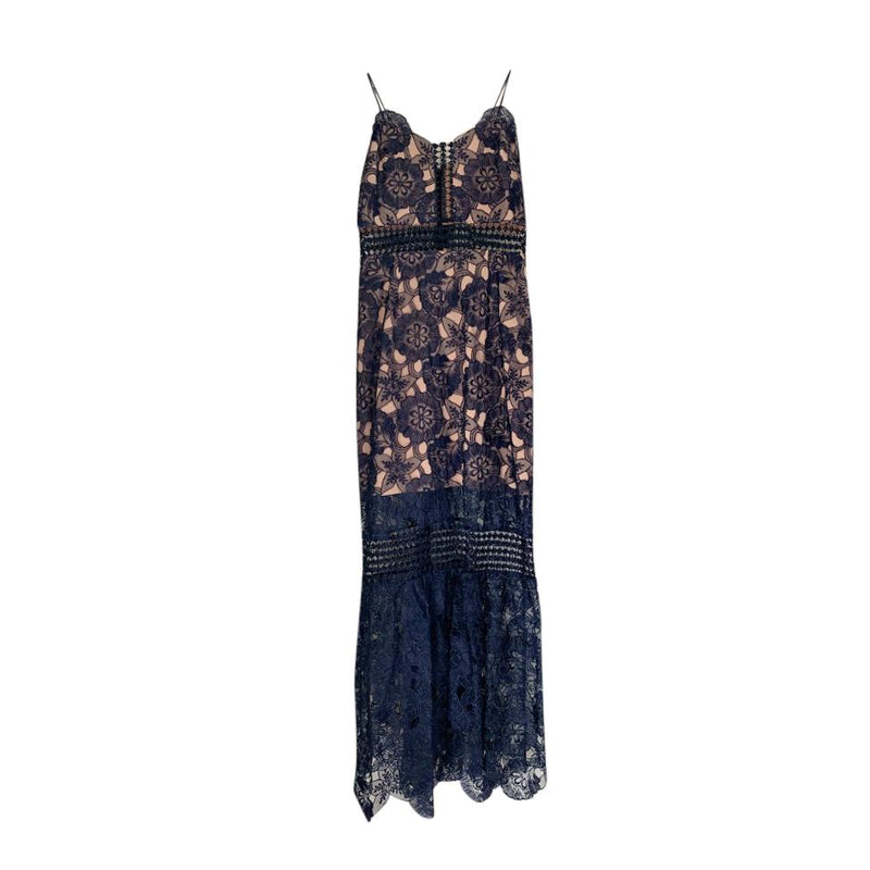 Self Portrait Blue/Nude Floral Lace Midi Dress