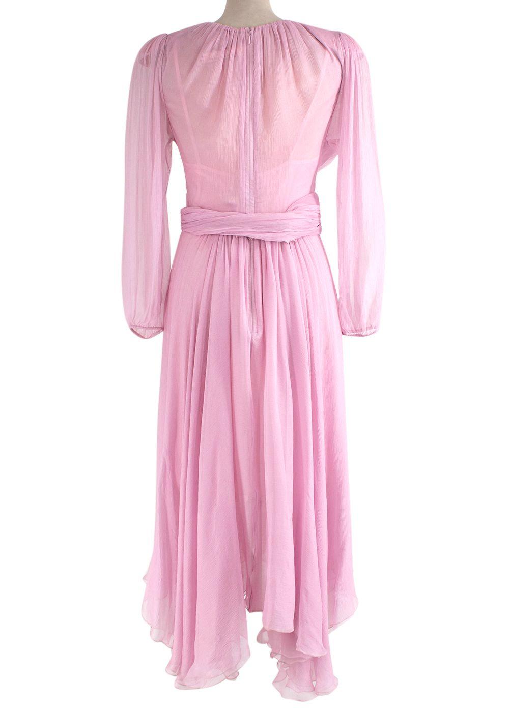 Maria Lucia Hohan Pink Plisse Chiffon Belted Midi Dress