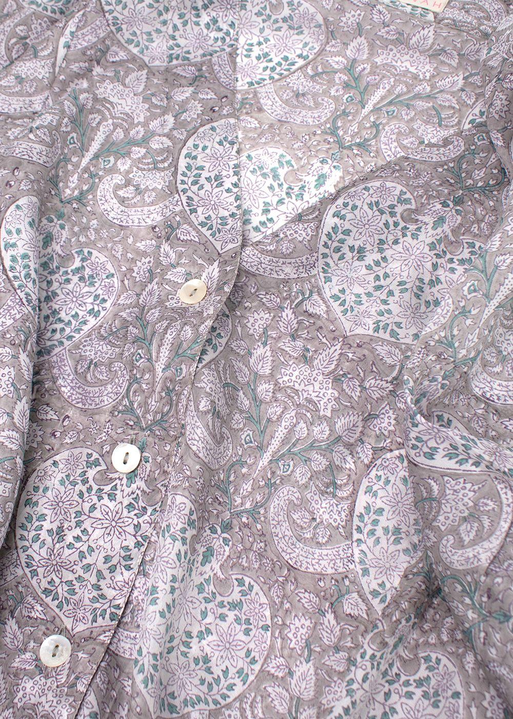 Hannah Grey Floral Belted Silk Dress
