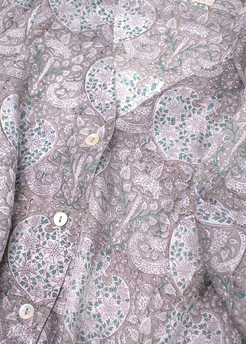 Hannah Grey Floral Belted Silk Dress