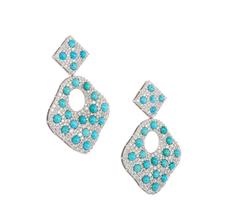 Bespoke White Gold Diamond and Turquoise Drop Earrings