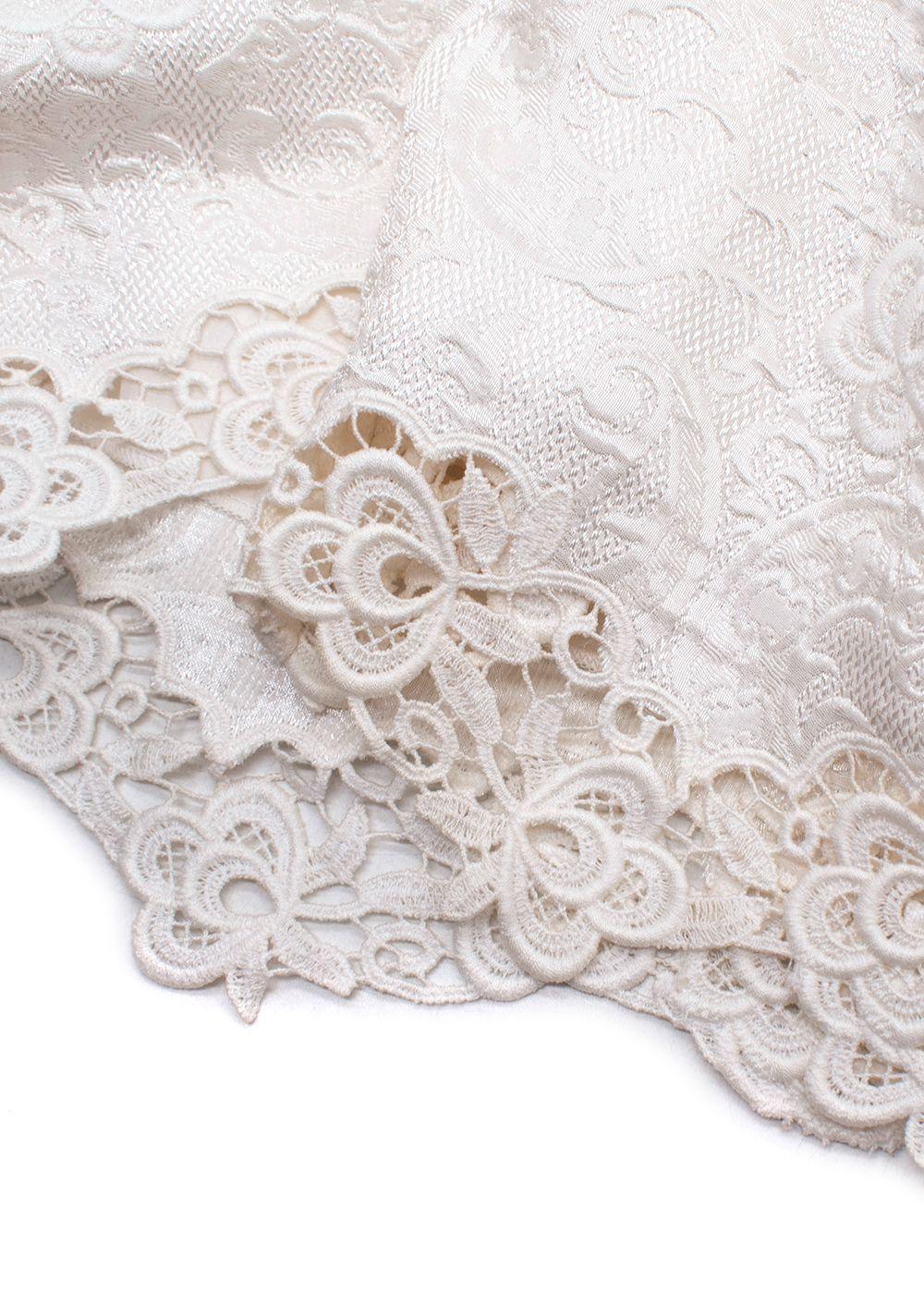 Dolce and Gabbana White Brocade Embroidered  Pencil Skirt