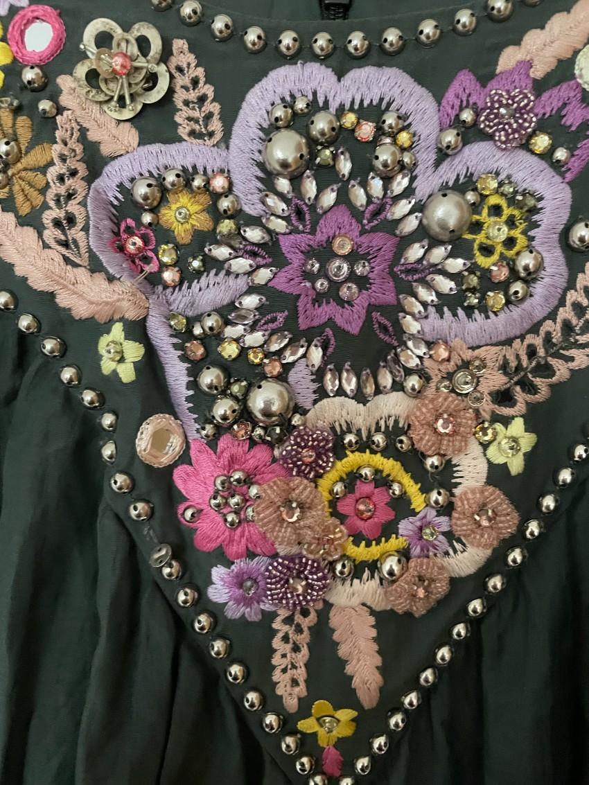 Emilio Pucci Khaki Studded Embroidered Cold-Shoulder Blouse
