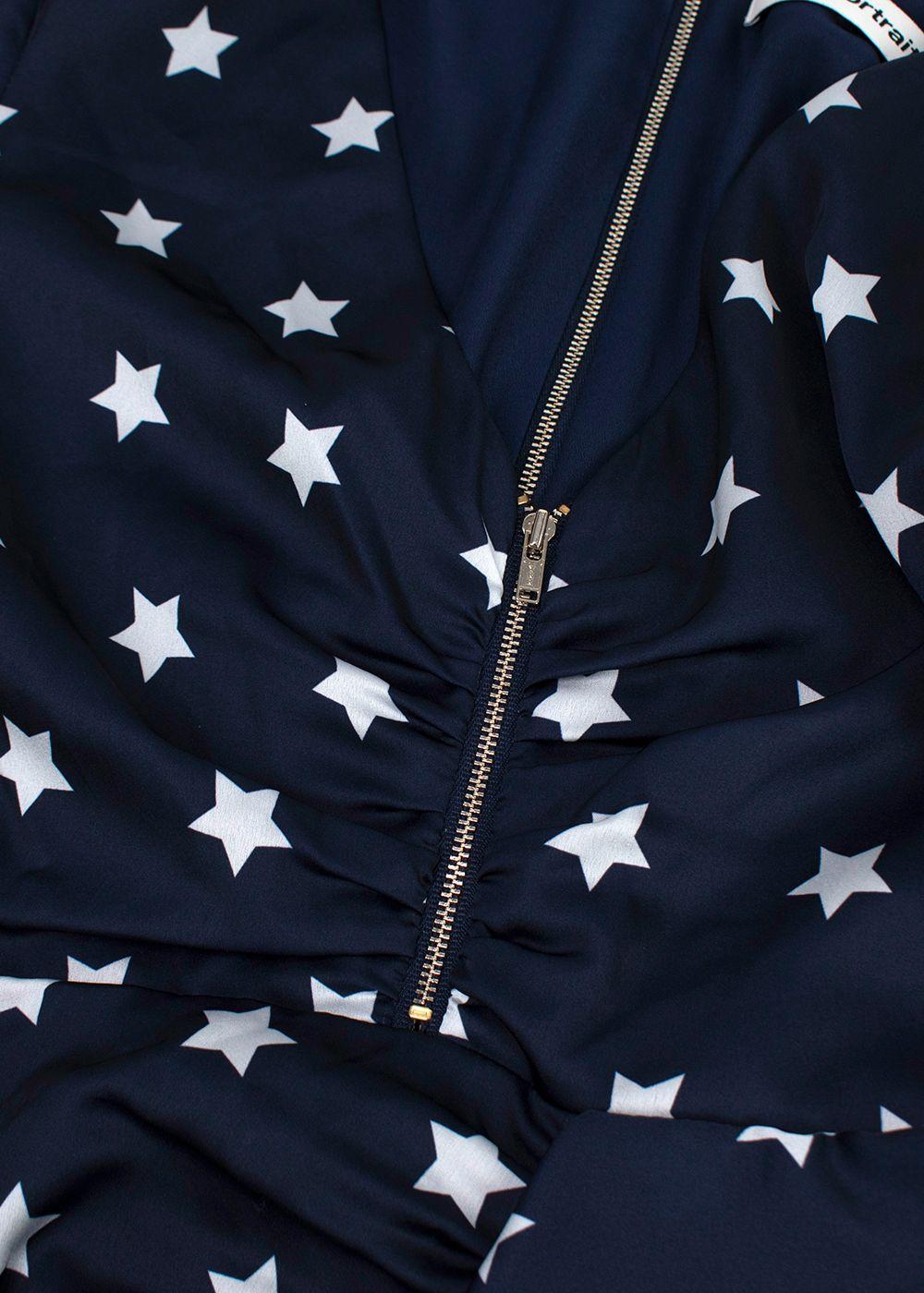 Self Portrait Navy Star Print Ruffle Mini Dress