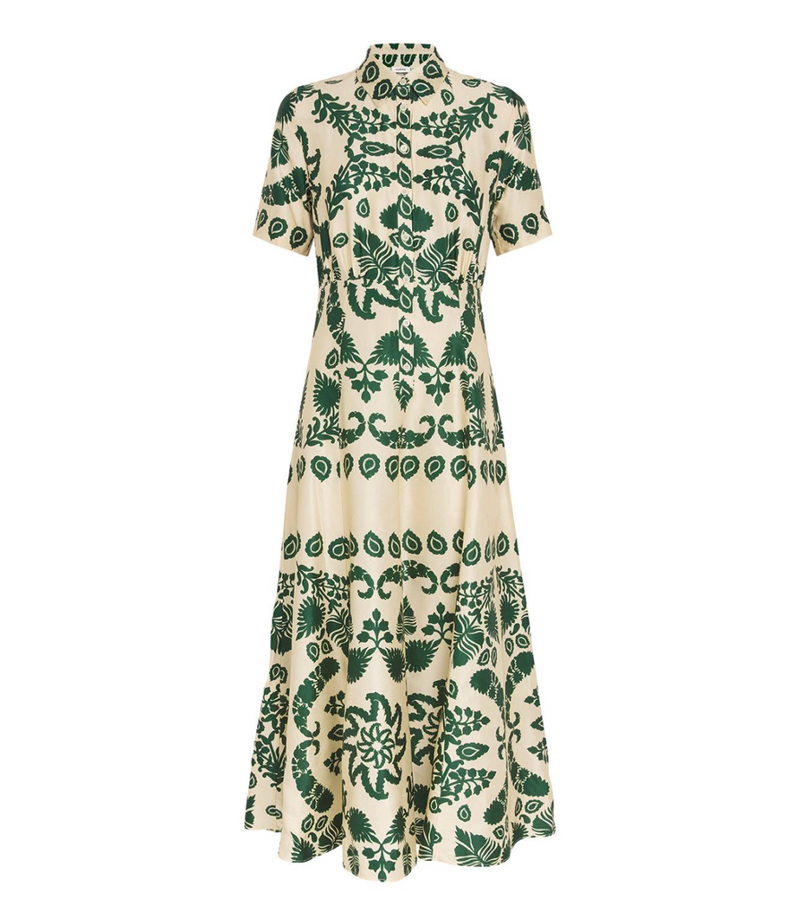 Sandro Floral-Print Collared Satin Midi Dress
