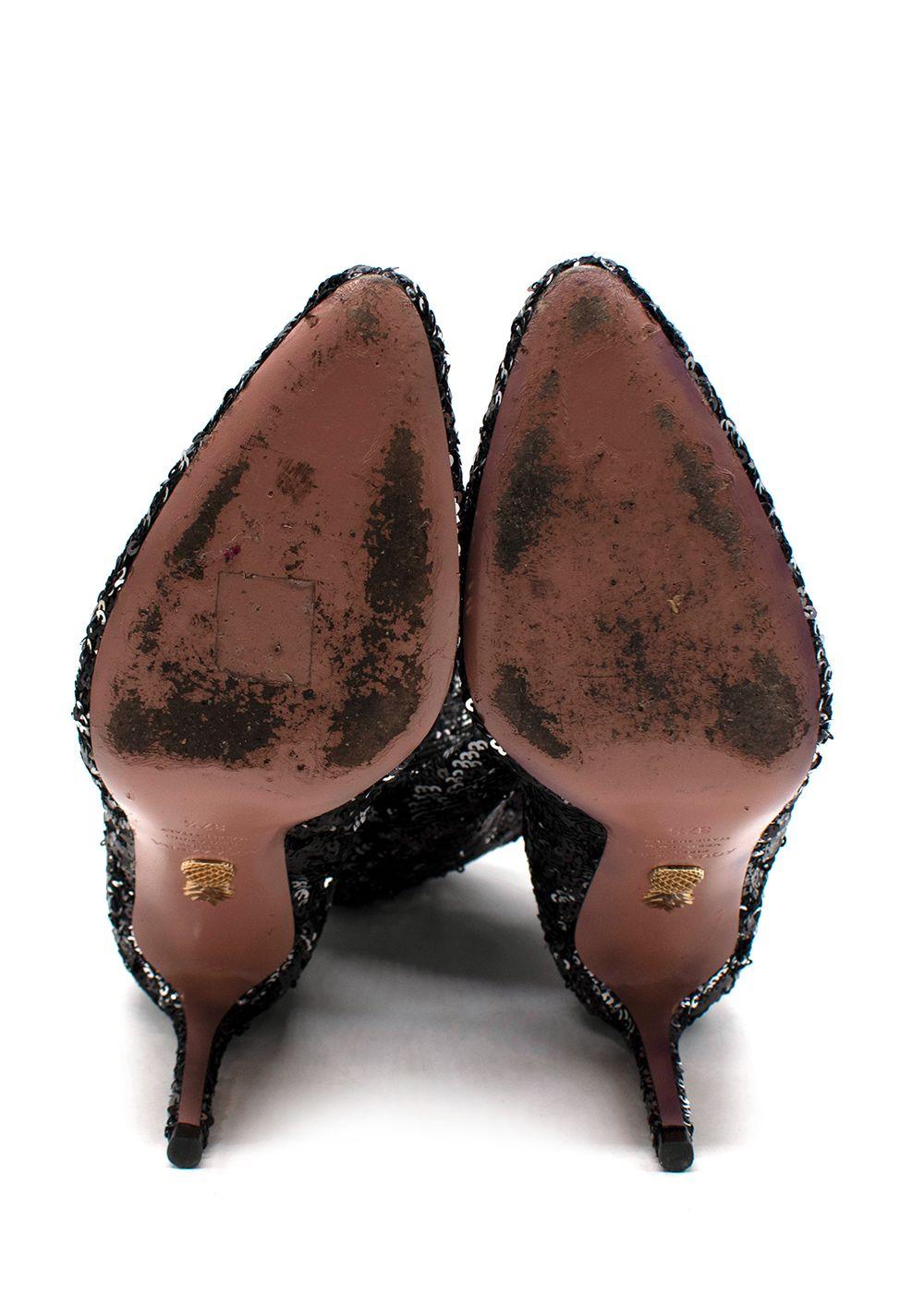 Aquazzura Black Sequin Heel Ankle Boots