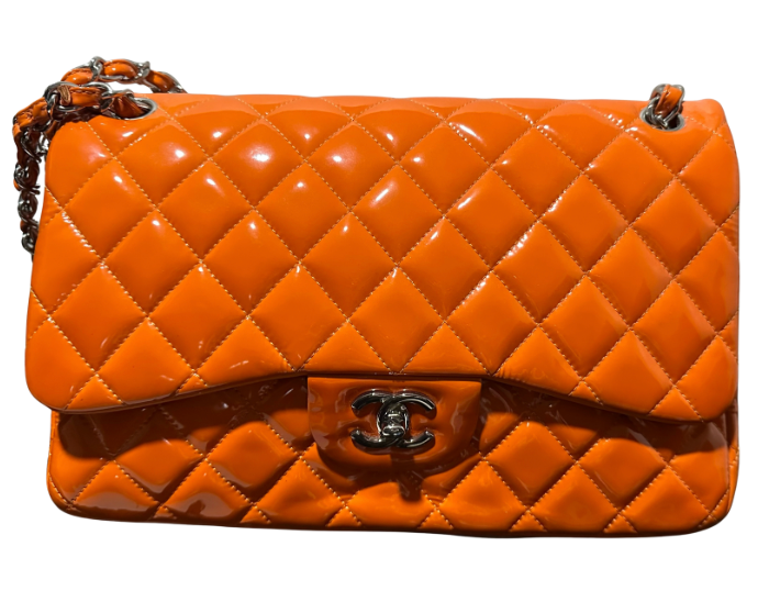 Chanel Orange Patent Classic Flap