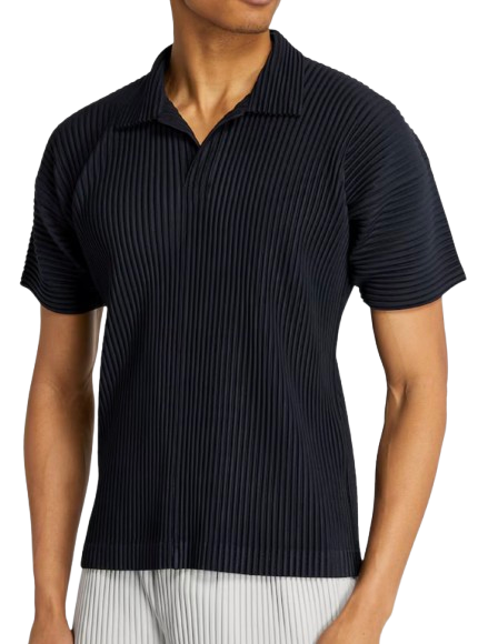 ISSEY MIYAKE Navy Pleated Polo-Shirt