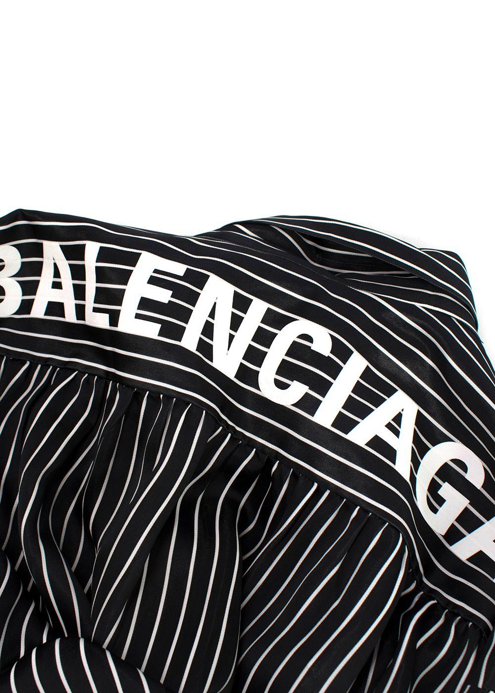 Balenciaga Black Striped Logo Oversized Shirt with Tie Detail