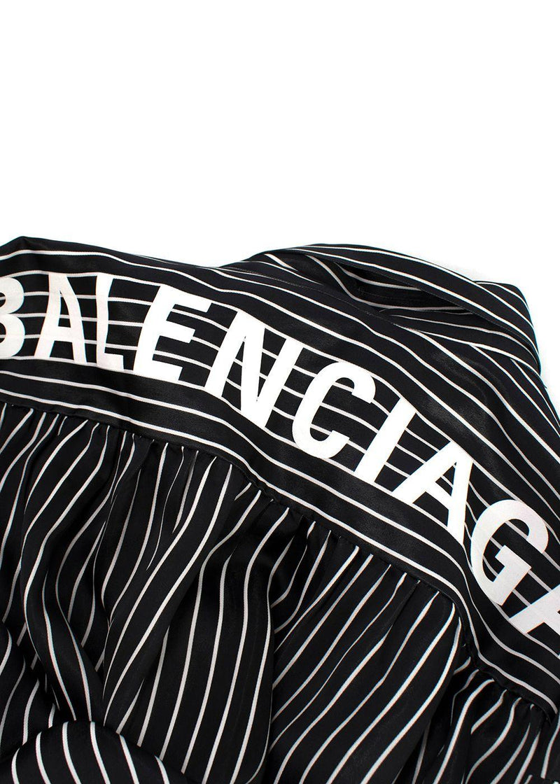 Balenciaga Black Striped Logo Oversized Shirt with Tie Detail