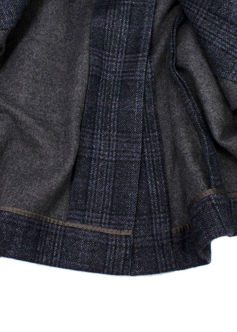 Canali Navy Check Kei Longline Coat