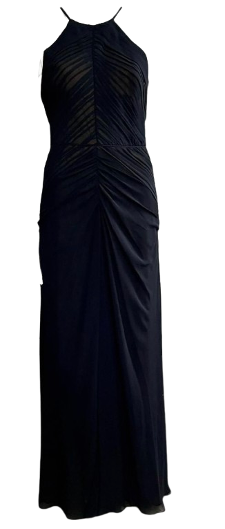 Vera Wang Black Ruched Chiffon Maxi Dress
