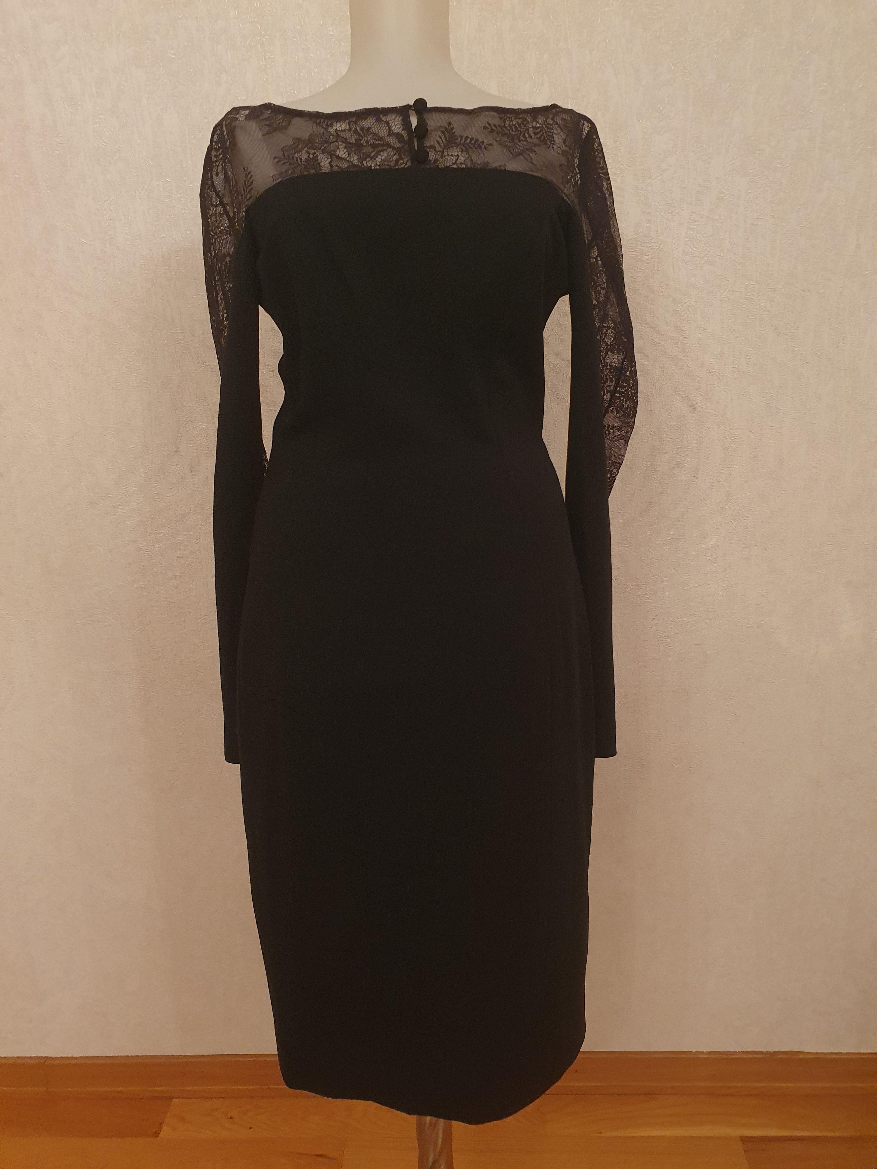 Black Crepe & Lace Sheath Dress