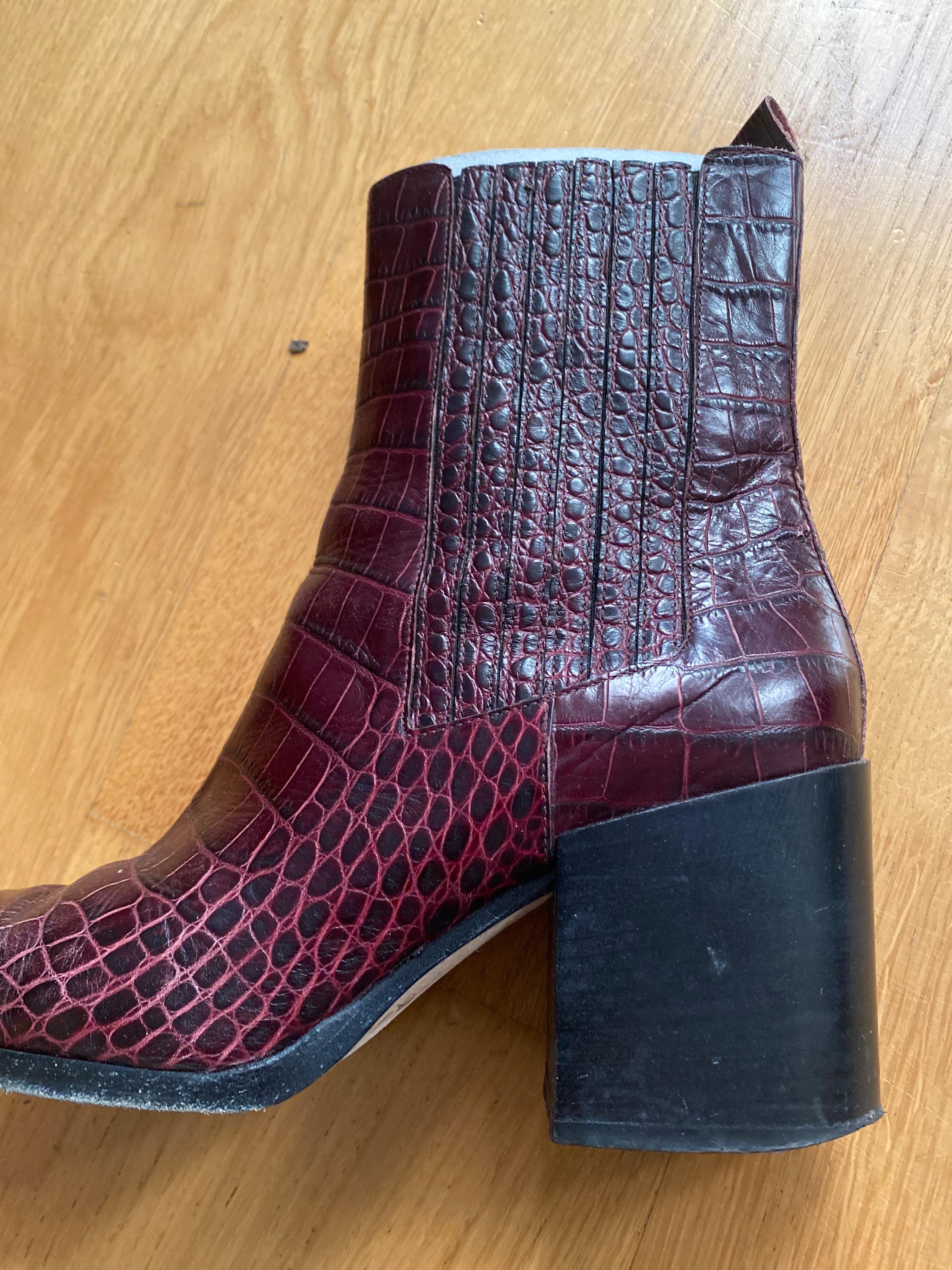 Red Croc Embossed Heeled Ankle Boots