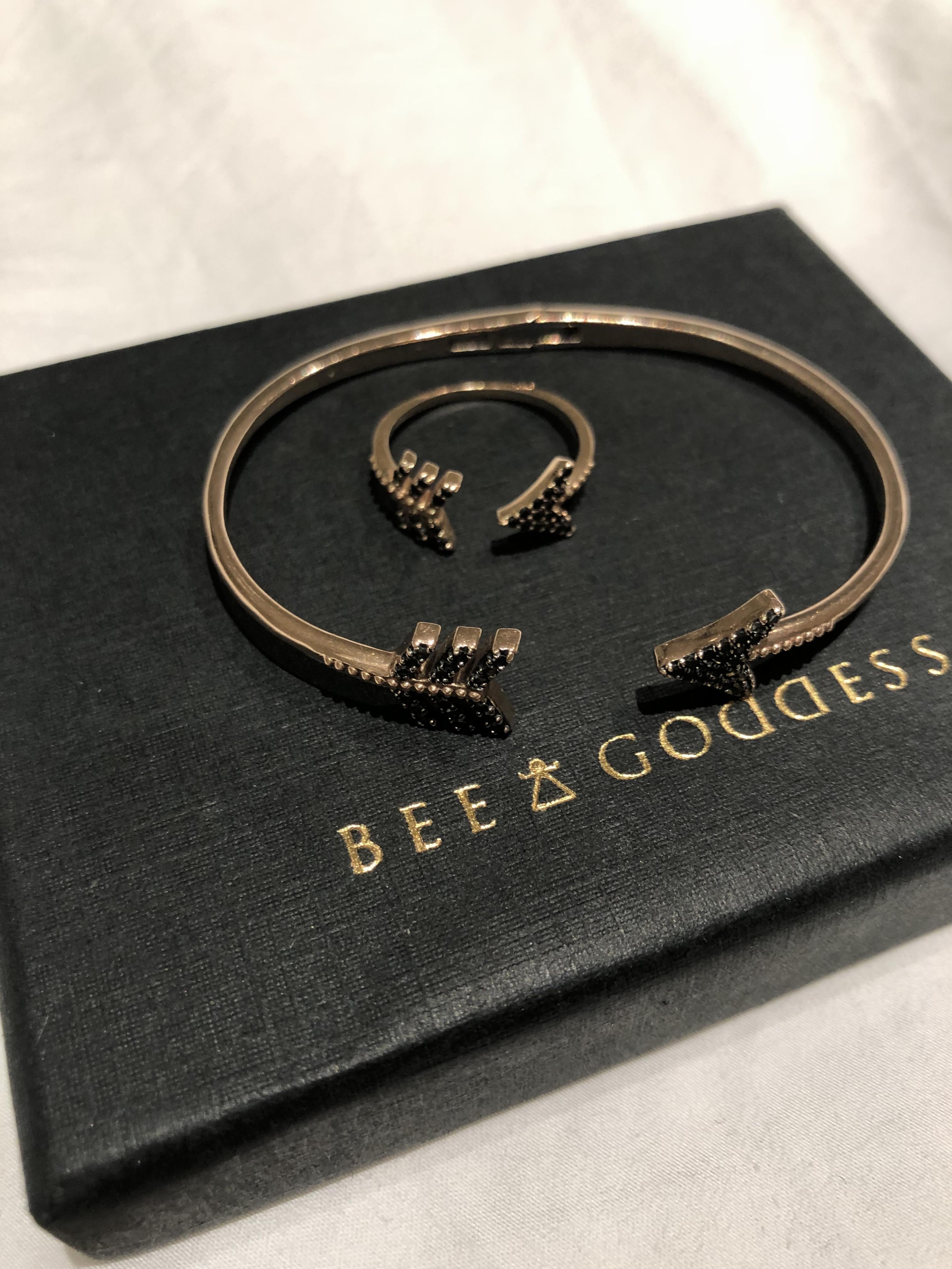 Bee Goddess Black Diamond Eros Arrow Ring & Bracelet
