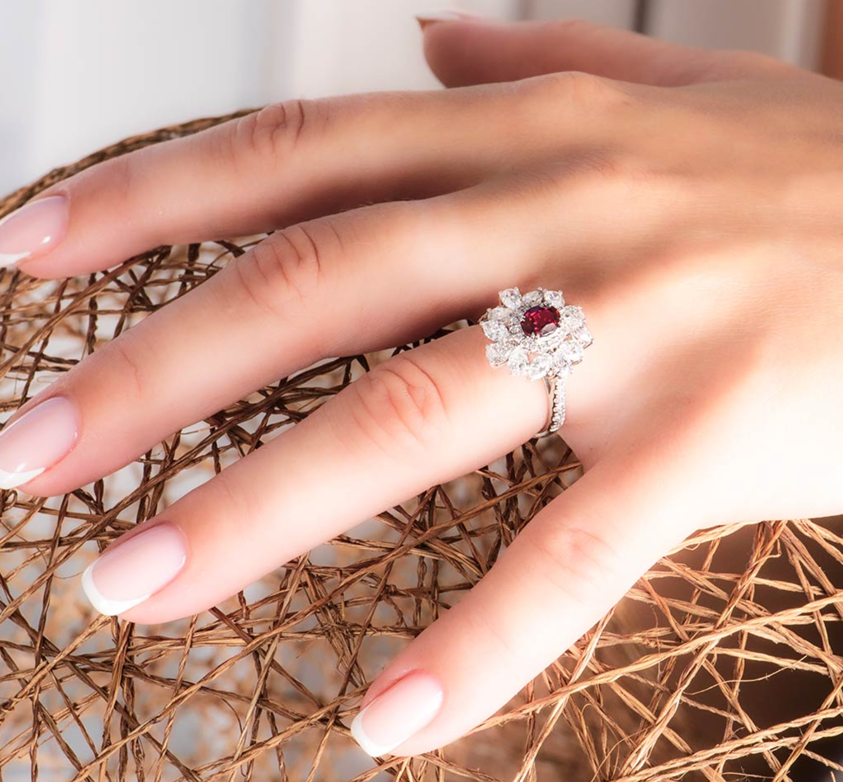White Gold Ruby & Diamond Dress Ring - size 52