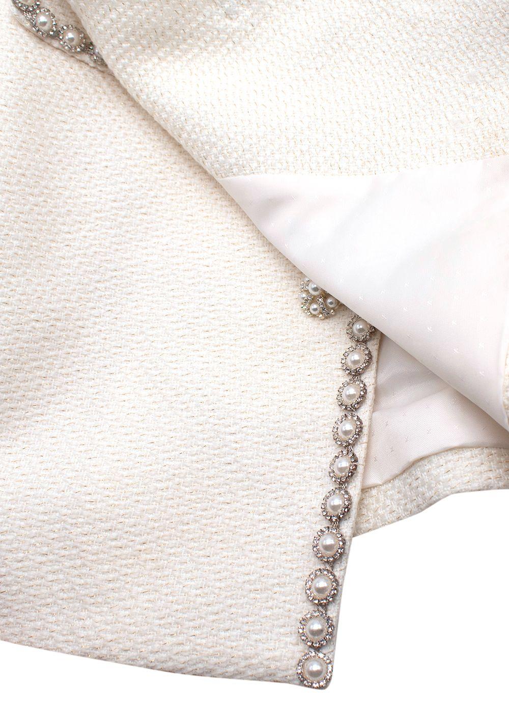 Self Portrait Cream Tweed Faux Pearl Embellished Mini Dress