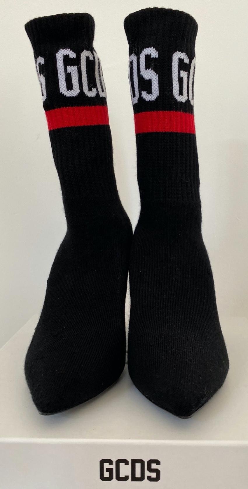 GCDS Black Logo Intarsia Sock Boots