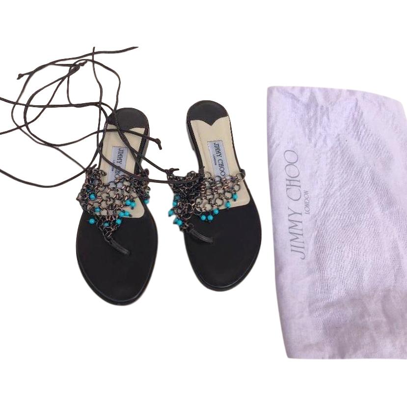 Jimmy Choo beaded mesh lace-up sandals