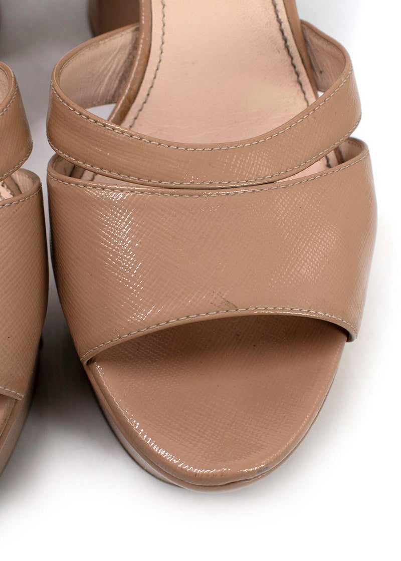 Prada Beige Textured Leather Platform Heels