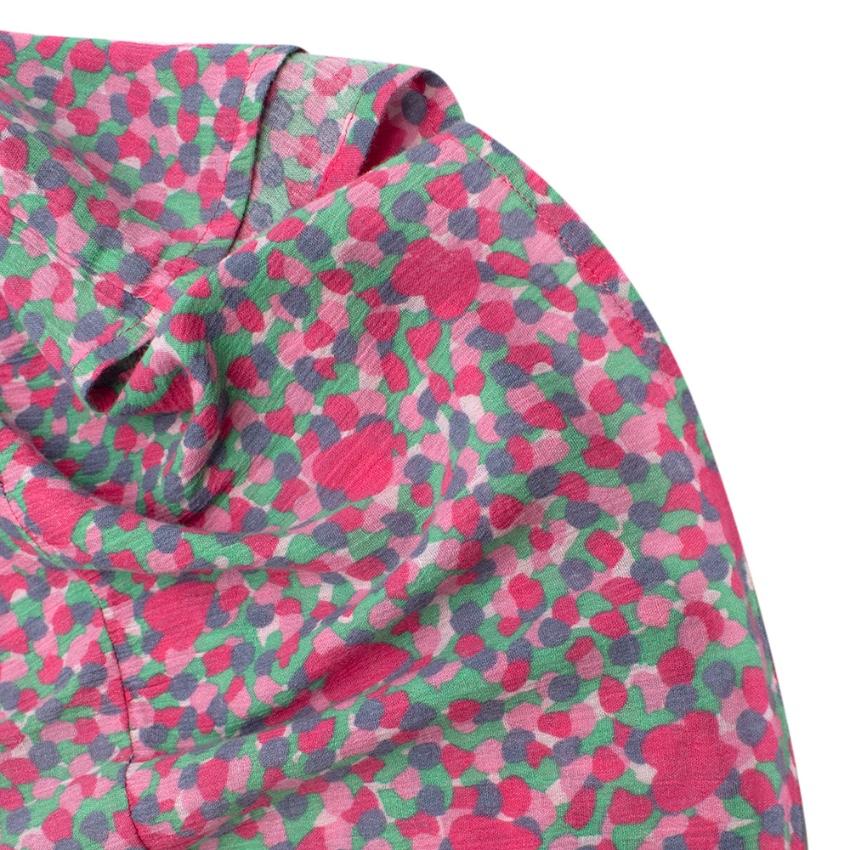 Bonpoint Pink & Green Cotton Hearts Print Ruffled Blouse