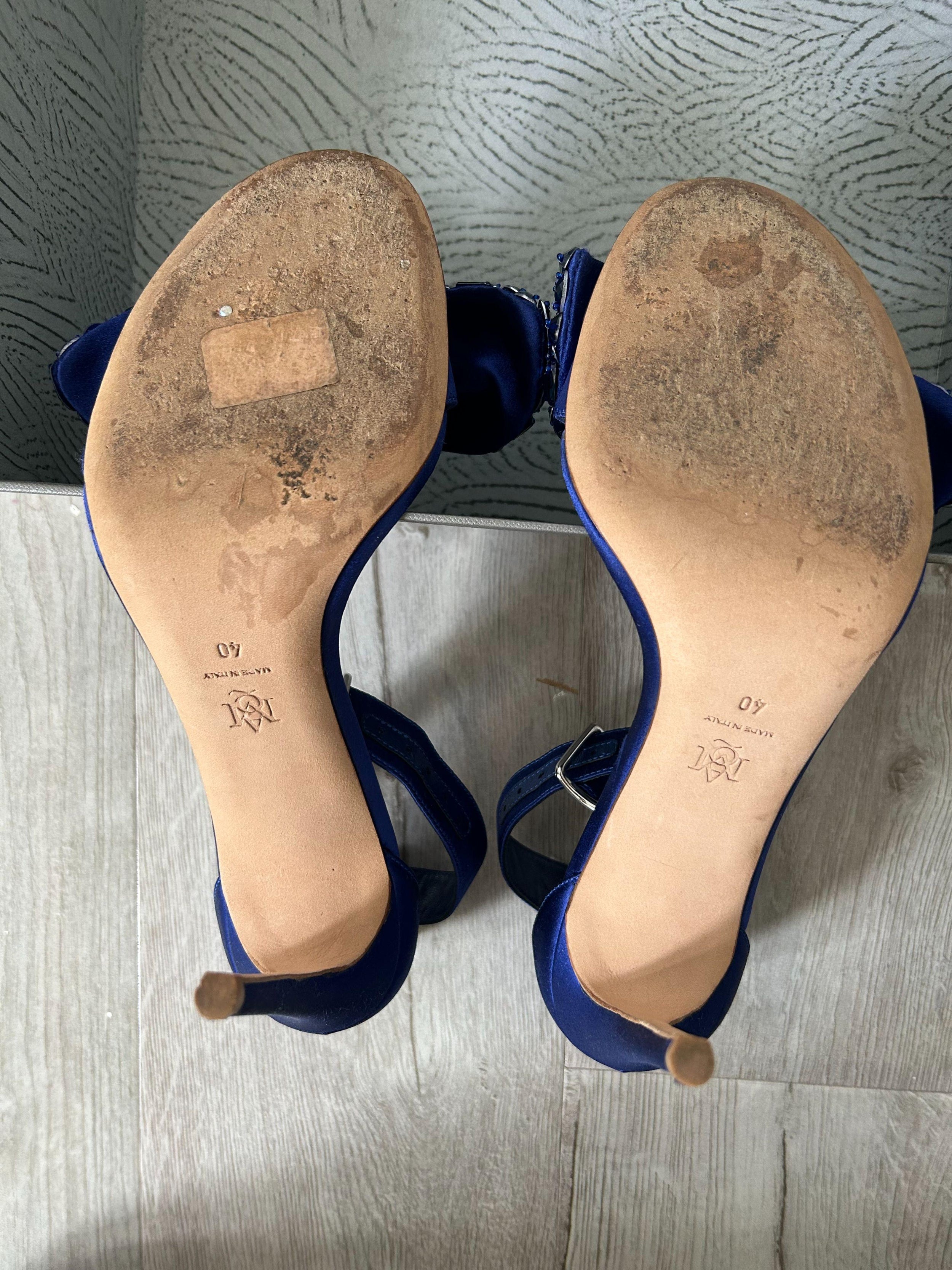 Blue Bow Embroidered Crystal Sandals